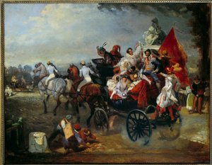 1834年のパリ、コンコルド広場のカーニバル風景。ウジェーヌ・ルイ・ラミ（1800-1890）の絵画 作： Eugene Louis Lami