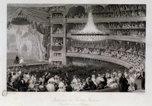 パリのイタリア人劇場での公演中の俳優へのオベーション。ウジェーヌ・ルイ・ラミ（1800-1890）によるエングレーヴィング 1843年 個人蔵