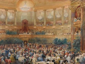 1854年、ナポレオン3世の前で行われたベルサイユでの晩餐会。 作： Eugene Louis Lami