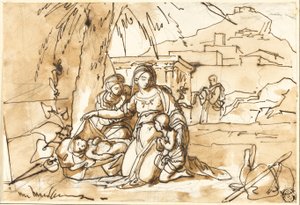 聖母子、聖アンナ、幼子聖ヨハネ、背景は聖ヨセフ 作： Eugenio Agneni
