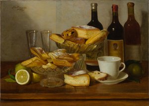 ボトルのある静物（キャンバスに油彩） 作： Eugenio De Giacomi