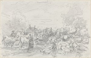 小川を渡る群れ 作： Eugène Boudin