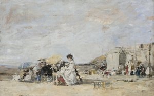 Trouvilleのビーチでホワイトの女性 作： Eugene Louis Boudin