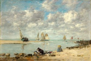 トルヴィル近くの洗濯婦。約1872-1876 作： Eugene Louis Boudin