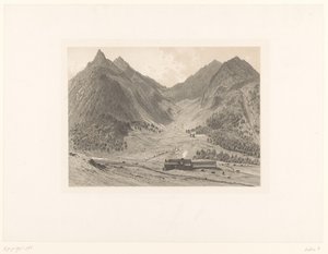 高山草原の家と山の風景