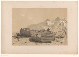 ボートと漁村のある岩の多い海岸 作： Eugène Cicéri (attributed to)