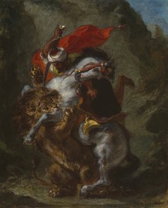 ライオンに襲われるアラブの騎手 作： Eugène Delacroix