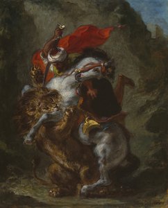 ライオンに襲われるアラブの騎手、184950。 作： Eugène Delacroix