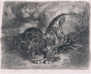 虎に打たれた野生の馬 作： Ferdinand Victor Eugene Delacroix