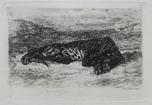 砂漠でしゃがむトラ 作： Eugène Delacroix