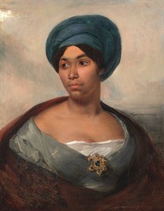 フランス語：青いターバンを巻いた女性の肖像 青いターバンを巻いた女性の肖像 作： ウジェーヌ・ドラクロワ