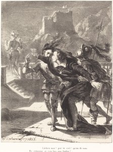 父の亡霊を追うハムレット (第1幕第4場) 作： Eugène Delacroix