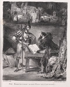 ファウストのイラスト: メフィストフェレスがファウストを訪ねる 作： Eugène Delacroix