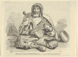 モガドールの衣装を着たユダヤ人ミュージシャン、モロッコ、1842., 1842. 作： Eugène Delacroix