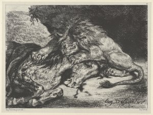 馬をむさぼり食うライオン、1844., 1844. 作： Eugène Delacroix