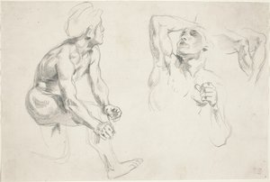 フリーズ・デ・ラ・ゲールの人物のためにポーズをとる男性の裸体、c。 1835年。 作： Eugène Delacroix