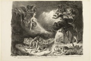 ファウストに現れるマルグリットの亡霊（『ファウスト』より 作： Eugène Delacroix