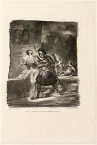 決闘後逃げるメフィストフェレスとファウスト from ファウスト 作： Eugène Delacroix