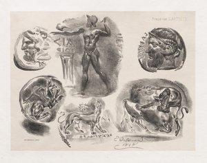 6 枚のアンティーク コインのシート 作： Eugène Delacroix