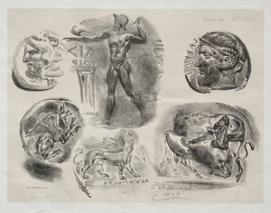 アンティーク・メダル6枚付きシート 作： Eugène Delacroix