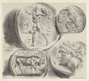 ギリシャの硬貨4枚の研究、1825年、1825年。 作： Eugène Delacroix