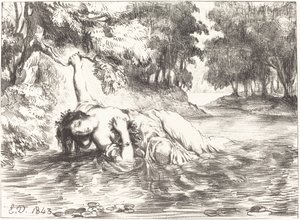オフィーリアの死 (第四幕、第七場) 作： Eugène Delacroix