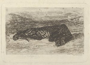 砂漠に横たわる虎、1846 ., 1846 . 作： Eugène Delacroix