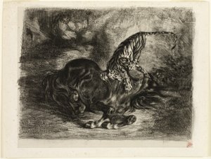 トラに倒された野生の馬 作： Eugène Delacroix