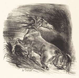 シュヴァルのソヴァージュから出てくる野生の馬、1828年。 作： Eugène Delacroix