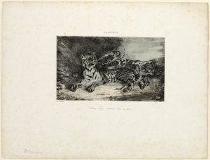 お母さんと遊ぶ子トラ 作： Eugène Delacroix