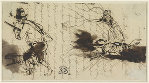 ハンターと犬、署名入りの手紙 作： Eugène François de Block