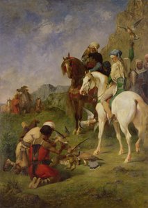 アルジェリアの鷹狩り：1863年以前の採石場 作： Eugène Fromentin
