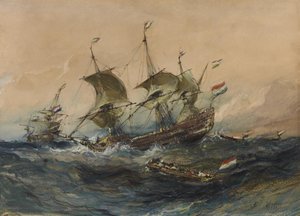 嵐の中のオランダ船 作： ユージン・イザベイ