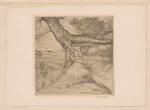 風景の中で手を組んで種まきとリクライニングの図 作： Eugène Joors (signed by artist)