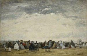トルーヴィルのビーチでバカンスを楽しむ人々 作： ユージン・ルイ・ブーダン
