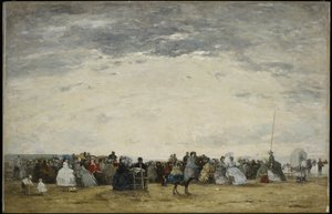 トルーヴィルのビーチでバカンスを楽しむ人々 作： ユージン・ルイ・ブーダン