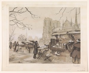 パリのケ・ド・モンテベロの眺め 作： Eugène Véder (signed by artist)