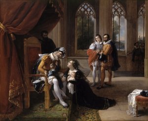 ポルトガル王アフォンソ 4 世の足元にいるイネス・デ・カストロとその子供たち、1335 年 作： Eugénie Servières