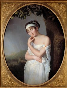 Madame Juliette Recamier (1777-1849), nee Jeanne-Francoise Bernard の肖像 Eulalie Morin (1765-1837) による絵画 1799年 dim.1,15×0,87m。 作： Eulalie Morin