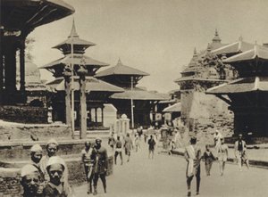 インド、テンプル・ストリート、カトマンズ（モノクロ写真） 作： European Photographer