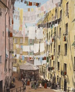 イタリア、ジェノバの旧市街の通り (カラー写真) 作： European Photographer