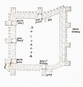 その5つの門を示す13世紀のアンティオキアの計画、1880年頃 作： European School