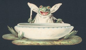 ハエを食べるカエル（カラーリトグラフ） 作： ヨーロピアンスクール