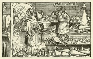 16世紀の錬金術師の実験室（木版画 作： European School