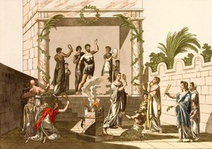 イシスの儀式を行う古代ローマ人、ポンペイ（彩色済み彫刻 作： European School