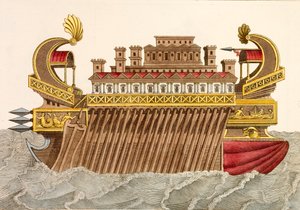 古代の軍艦（彩色済み彫刻 作： European School