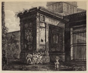 イタリア・ローマ、セプティミウス・セウェルスのアーチとフォロム・ボアリウム（エングレーヴィング 作： European School