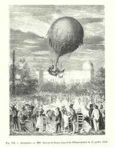 1850年7月27日に天文台を出発したMMバラルとビクシオの登頂（エングレーヴィング 作： European School