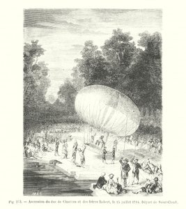 シャルトル公爵とロベール兄弟の昇天、1784年7月15日、サンクルーからの出発（エングレーヴィング 作： European School