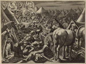 ギデオンが選んだ300人の兵士によるミディアンのキャンプへの攻撃（彫刻） 作： European School